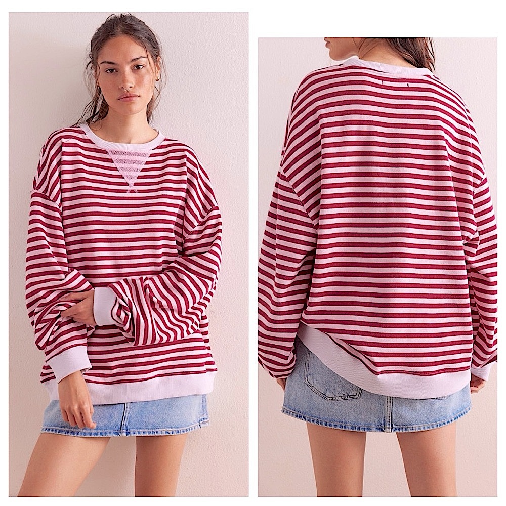 NWT Free People Classic Striped Oversized Crewneck - Picture 2 of 10